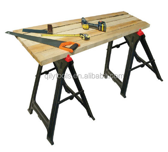 2x Folding Plastic Sawhorse Fold Away Cutting Twin Pack Trestle Saw Horse Stands