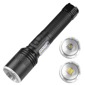 1500 Lumens 1500M Long Range Flashlight XHP70 30W LED Telescopic Zoom Light with Sidelight 21700 Battery Flashlight