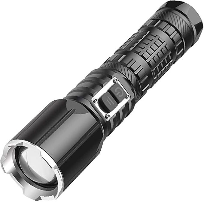 Handheld Flashlight 1500 Lumens LED XHP70 Rechargeable Flashlight Zoomable Waterproof Hand Torch Light 5 Modes with Power Bank