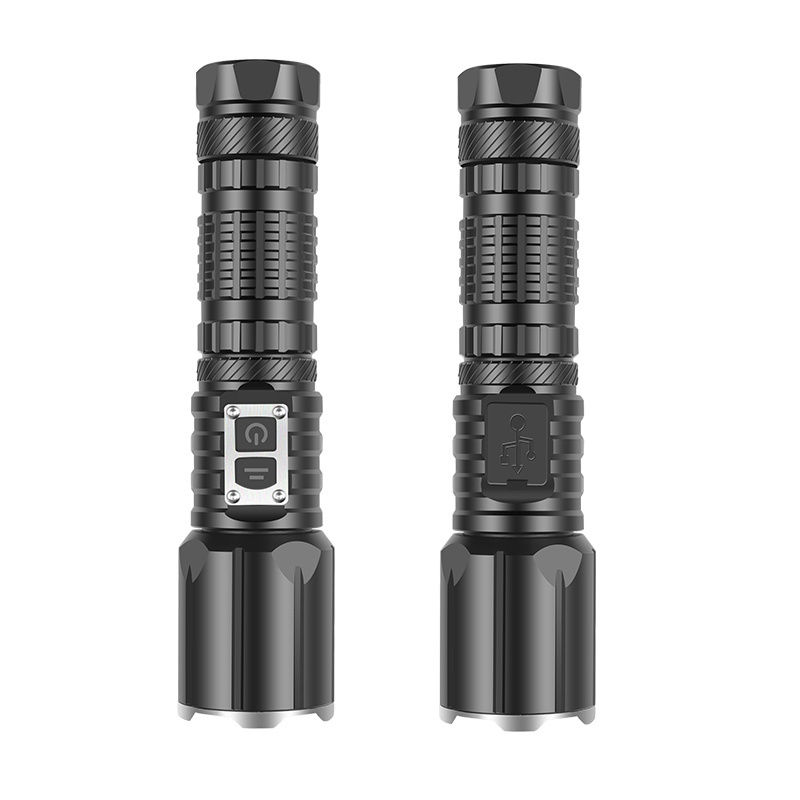 Handheld Flashlight 1500 Lumens LED XHP70 Rechargeable Flashlight Zoomable Waterproof Hand Torch Light 5 Modes with Power Bank