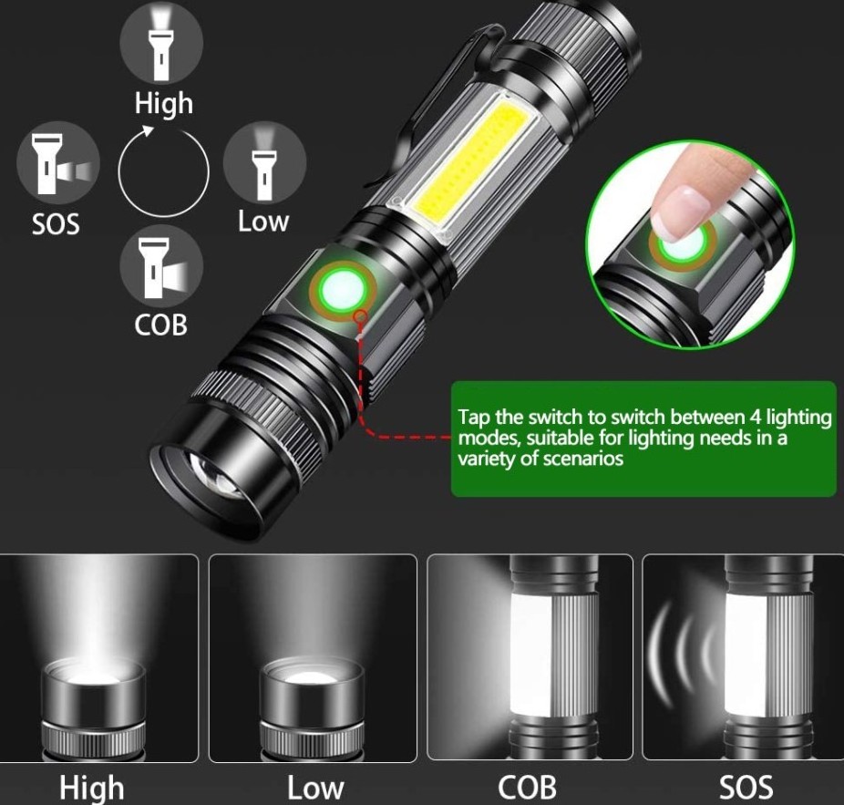 1000 Lumens Super Bright Magnetic COB Work Light  Pocket Tactical Flashlights for Outdoor Camping Emergency Flashlight