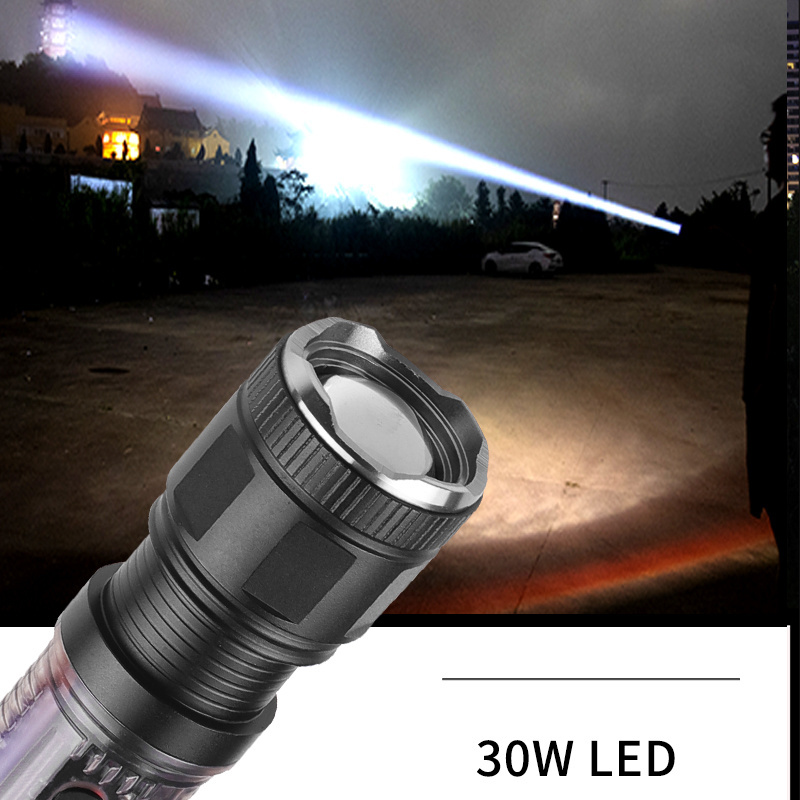 30W XHP50 LED Type-c USB Solar Charging Flashlight Light Range 1200M 1000Lumen Built in Battery 7Modes Flashlight for Camping