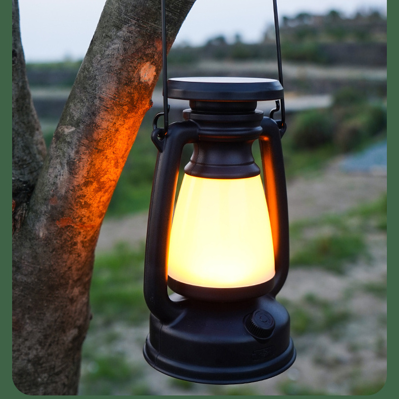 USB Rechargeable Camping Lantern Stepless Dimming of Cold and Warm Light Outdoor Tent Lamp Portable Lamp with Solar Charging