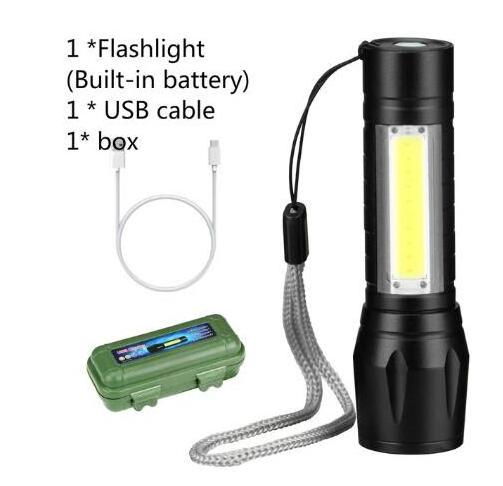 Portable mini Aluminum COB Tactical Torch,Zoomable Torch Waterproof LED USB rechargeable Flashlight