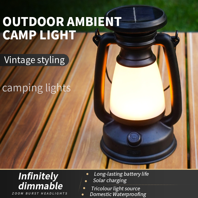 USB Rechargeable Camping Lantern Stepless Dimming of Cold and Warm Light Outdoor Tent Lamp Portable Lamp with Solar Charging