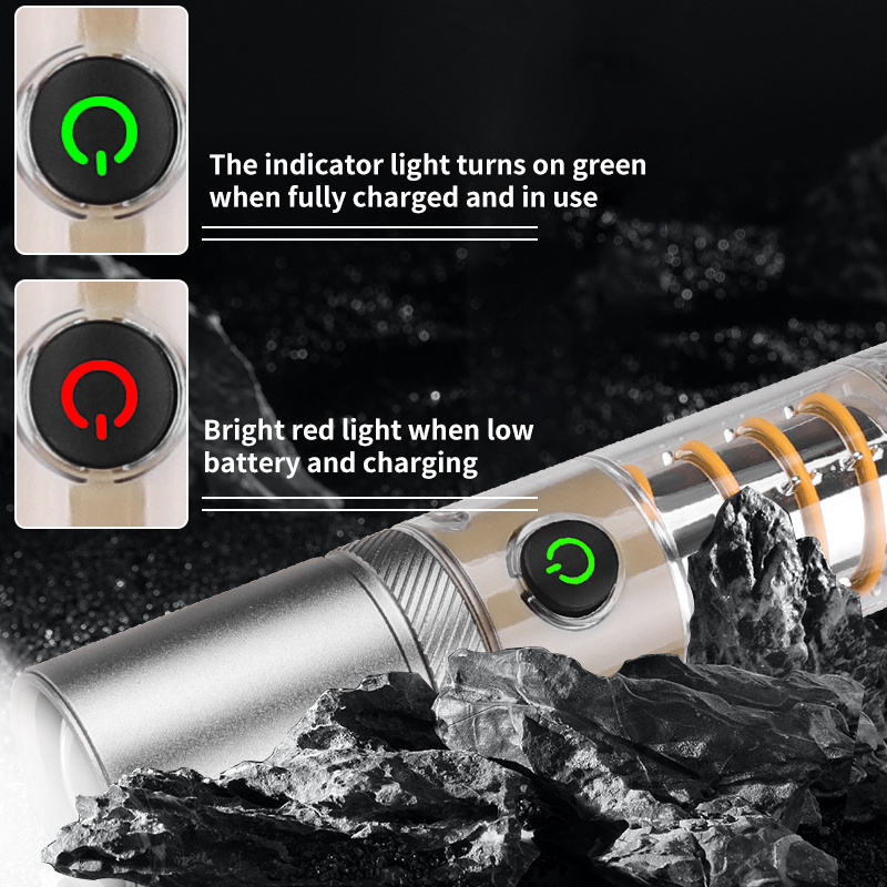 30W XHP50 LED Tungsten Filament Flashlight Detachable Spotlight Cove Atmosphere Light Telescopic Zoom 5 Modes Flashlight