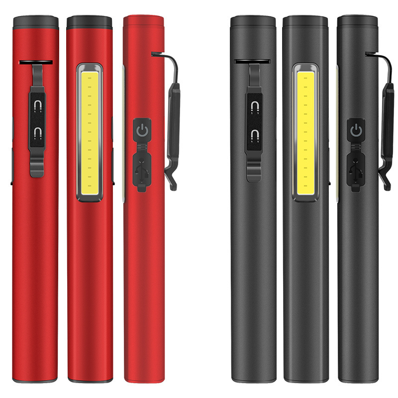 Usb Rechargeable XPE COB Floodlight Flashlight 300 Lumen Beam Aluminum Alloy Pen Clip Work Light Built  Battery with Tail Magnet