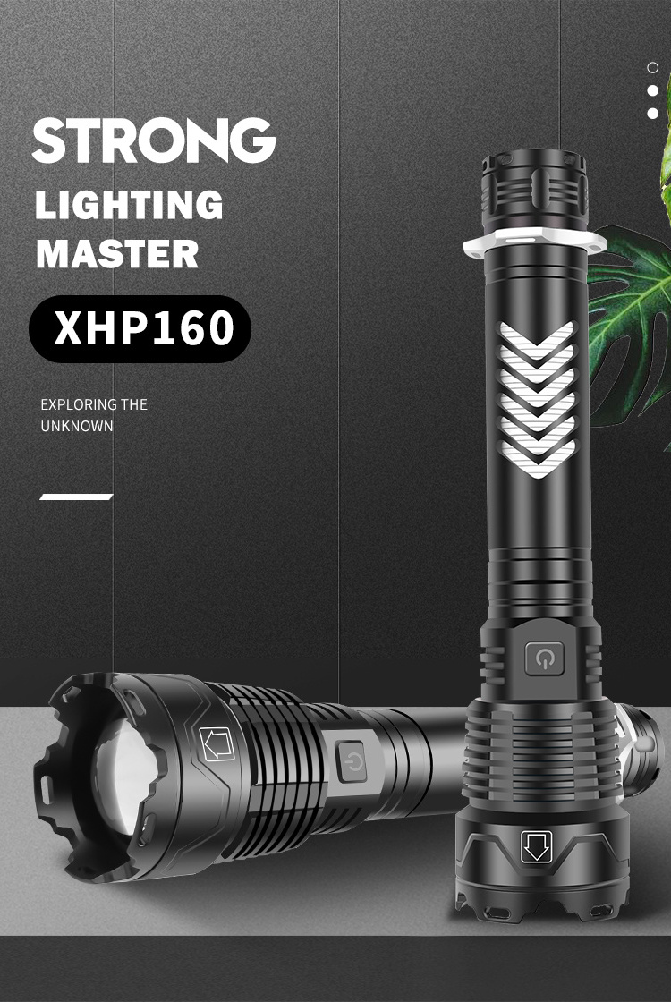 10km Powerful LED Flashlight Rechargeable Tactical Torch Light XHP160 High Power LED Flashlight 26650 Hunting Lantern