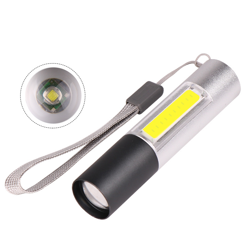 Factory wholesale mini small size XPE 3W and side COB wide lighting angle ultra bright torch flashlight for promotion