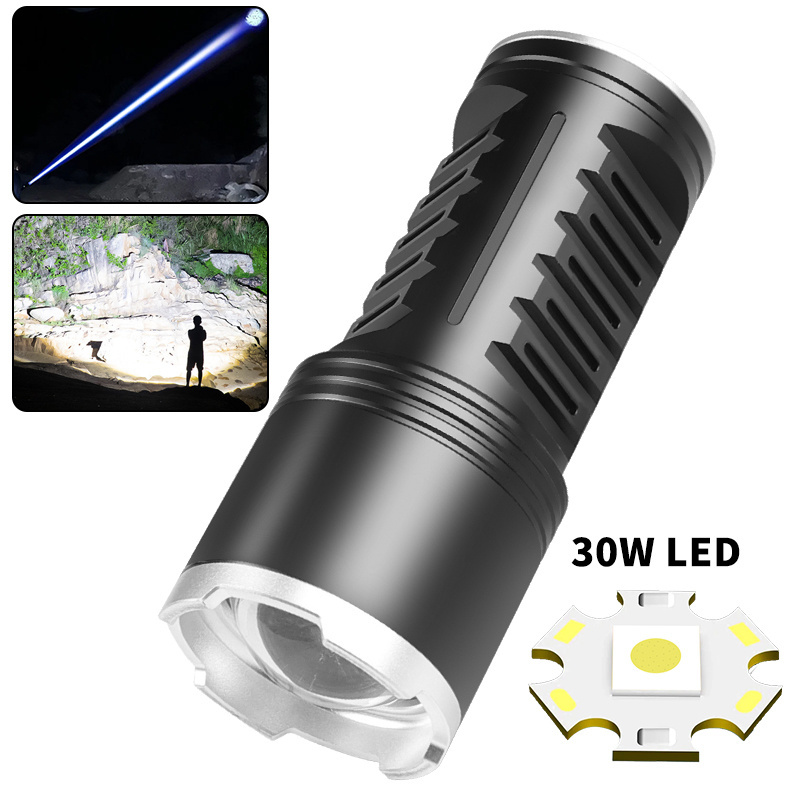 New Triangle Grip Design Flashlight 30W High Lumen 1200LM LED Torches Long Range 1000M Telescopic Zoom Flashlight