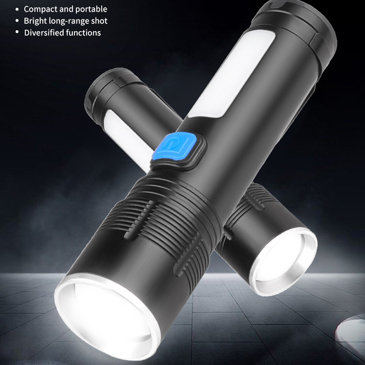 XHP50+COB 3 Modes zoomable 1000lms pen clip side LED USB C Rechargeable  built-in 18650 Battery Flashlight 200m Powerful Torch