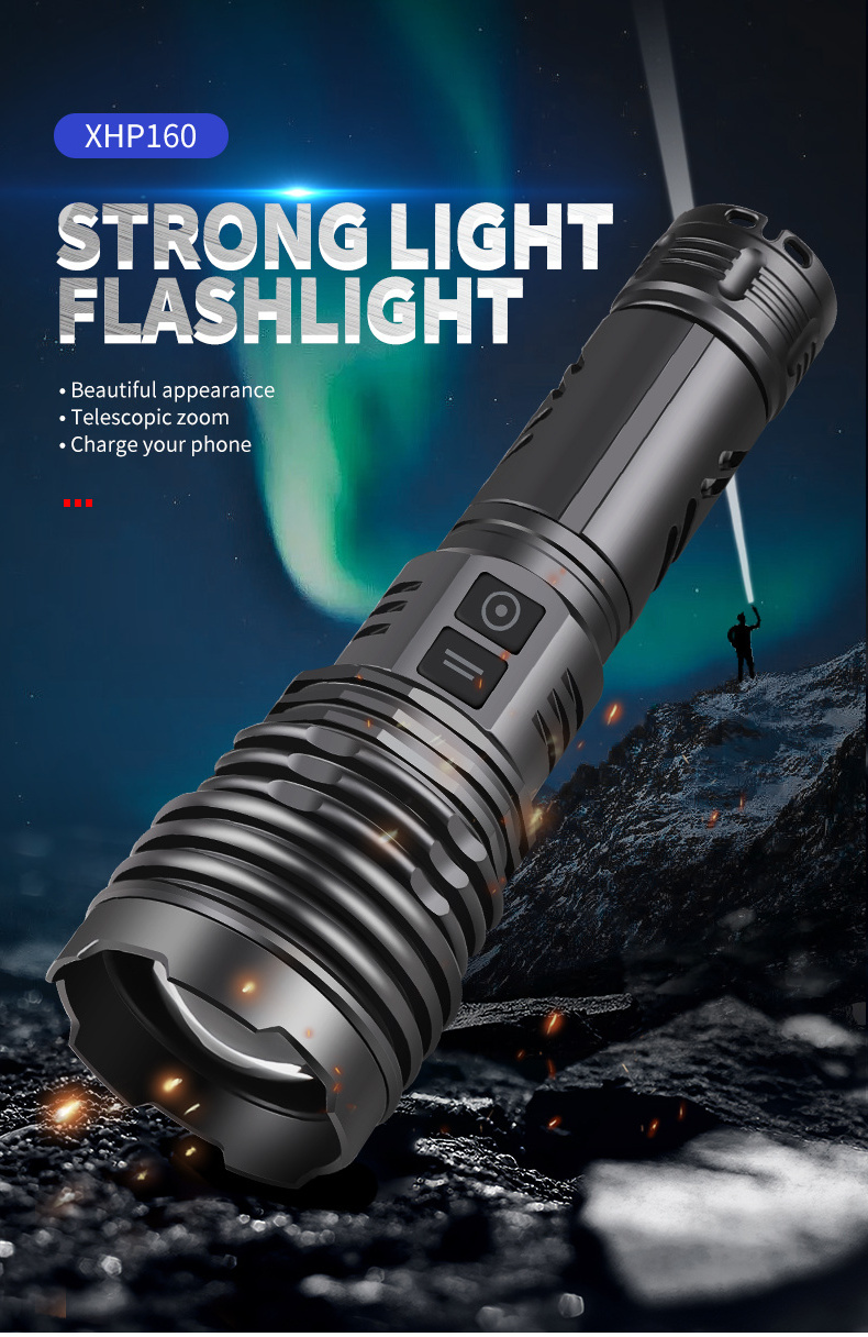 10000 lumen Rechargeable LED Torch Light XHP160 18650 26650 High Power Flashlight Tactical Lantern  LED Flashlight