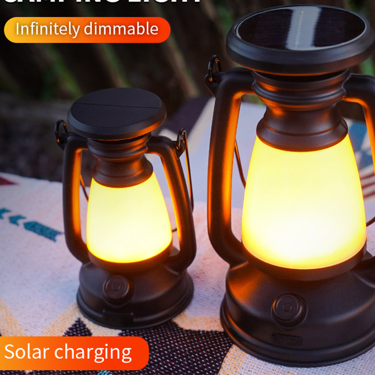 USB Rechargeable Camping Lantern Stepless Dimming of Cold and Warm Light Outdoor Tent Lamp Portable Lamp with Solar Charging