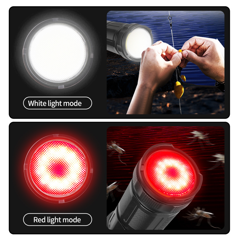 30W LED+COB white light red light built-in 6000mAh flashlight 10km long distance illumination torch with Power display