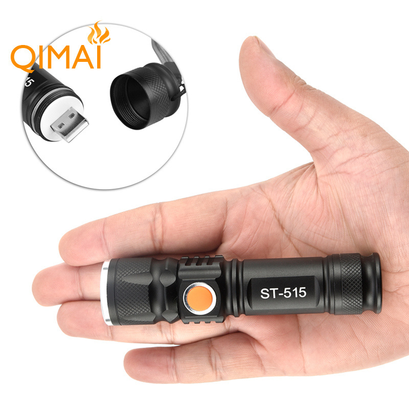 Built-in Battery T6 Powerful Tactical Led Flashlight Pocket Rechargeable Zoomable USB Torch