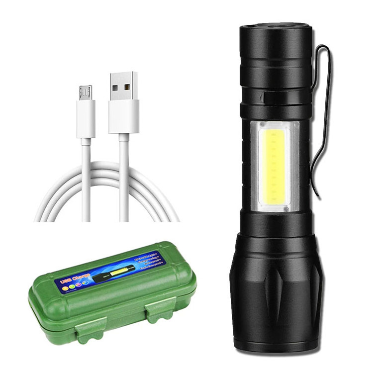 Mini Zoom Focus Flashlight COB+ XPE Tactical Torch LED Flashlight USB Rechargeable Waterproof Keychain Flashlight Work Cob light