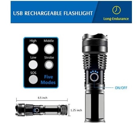 LED Rechargeable Flash light,Super Bright 7000 lumens XHP50 Powerful USB Tactical LED Flashlight Waterproof Torch Light Zoomable