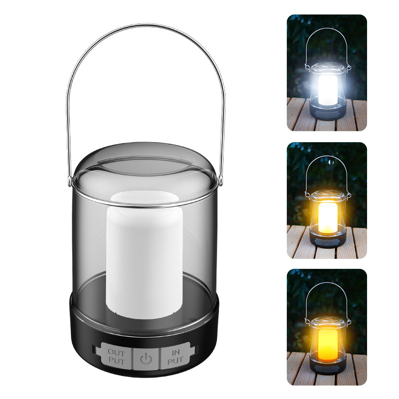 Rechargeable Lantern White+Warm White Flame Lamp 2*1200mAh 18650 Camping Lanterns