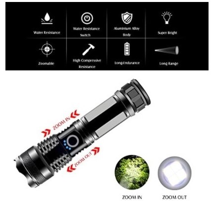 LED Rechargeable Flash light,Super Bright 7000 lumens XHP50 Powerful USB Tactical LED Flashlight Waterproof Torch Light Zoomable