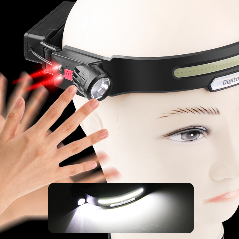 Rechargeable usb led head torch flashlight 350Lumens COB 230 degree Silicone Headlight Motion Sensor headlamp