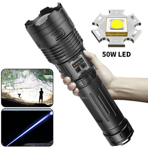 50W LED Flashlight USB Rechargeable Zoomable Emergency Torch Super Bright Spotlight Long Range Tactical Camping Lantern