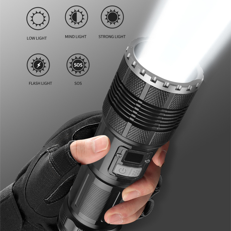 30W LED+COB white light red light built-in 6000mAh flashlight 10km long distance illumination torch with Power display