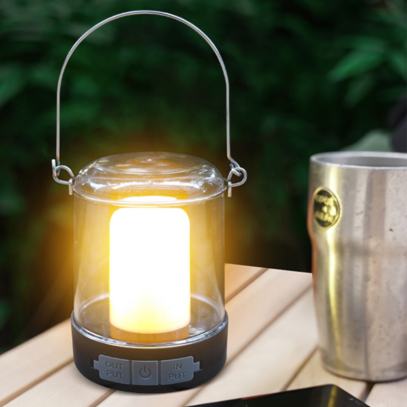 Rechargeable Lantern White+Warm White Flame Lamp 2*1200mAh 18650 Camping Lanterns