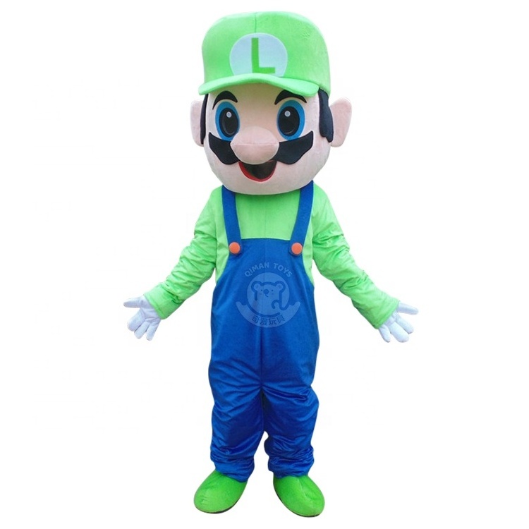 Qiman Custom Adult Size Green Super Mario Plush Cartoon Mascot Costume For Sale