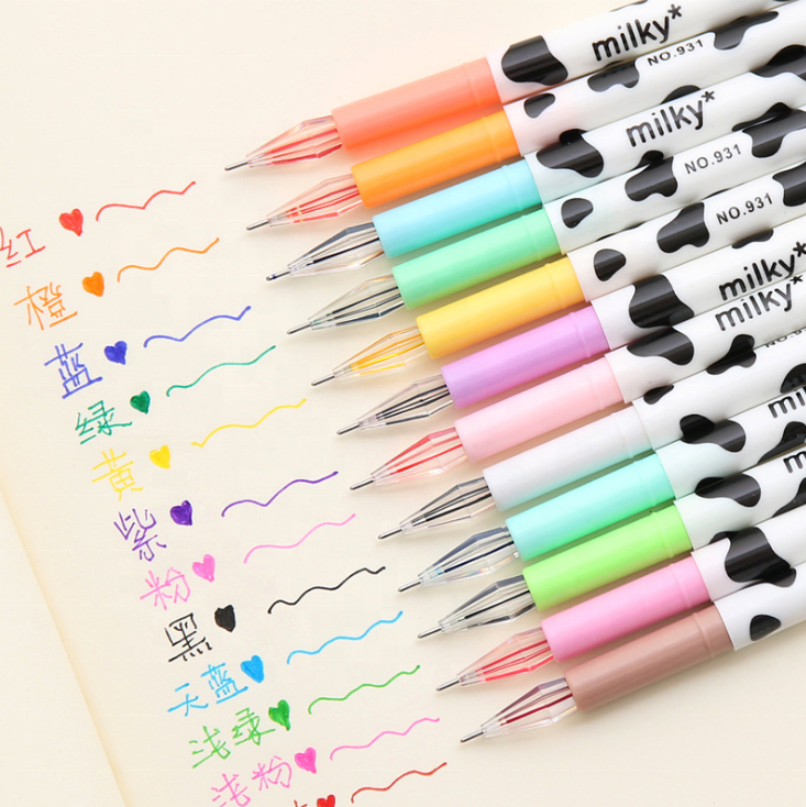 Colourful Milky 12 Colors Creative Cartoon Signature Kawaii Gel Pen