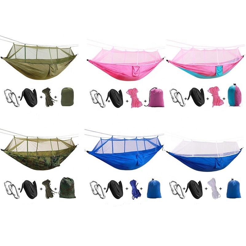 Sale 260*140cm Comfortable Easy Hanging Colorful Outdoor Camping Parachute Nylon Foldable Hammock With Mosquito Net