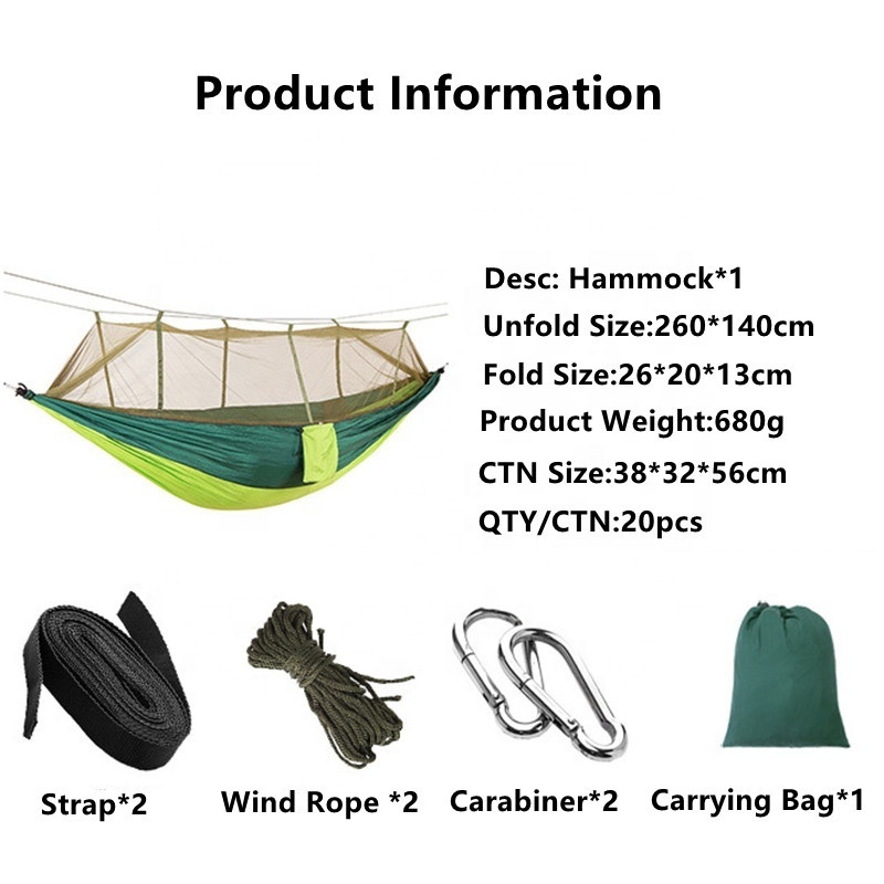 Sale 260*140cm Comfortable Easy Hanging Colorful Outdoor Camping Parachute Nylon Foldable Hammock With Mosquito Net