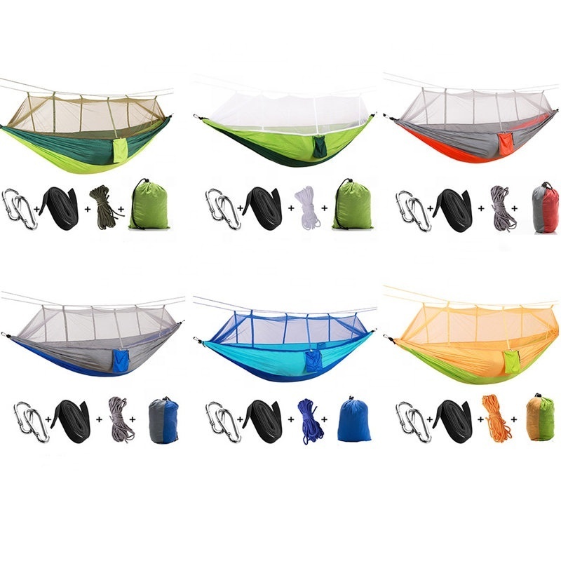 Sale 260*140cm Comfortable Easy Hanging Colorful Outdoor Camping Parachute Nylon Foldable Hammock With Mosquito Net