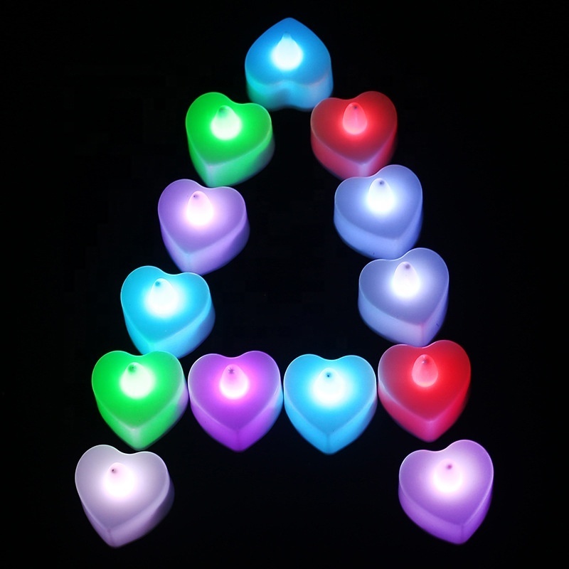 Heart-shaped Flickering Flameless Battery Operated Multicolor Mini Tea LED Candle