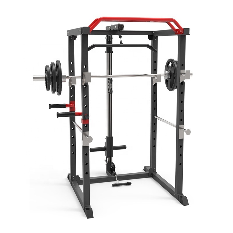 Wholesale Adjustable Custom Power Tower Bar Weightlifting Fitness Equipment Gym Black Stand Home Full Cage Squat Rack with Cable