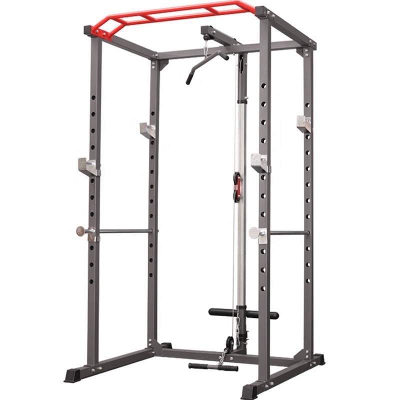 Wholesale Adjustable Custom Power Tower Bar Weightlifting Fitness Equipment Gym Black Stand Home Full Cage Squat Rack with Cable