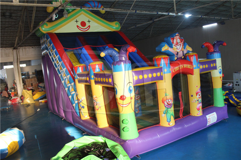 New design theme amusement park inflatable dry slide inflatable bouncer castle jumping trampoline with dry slide for outdoor