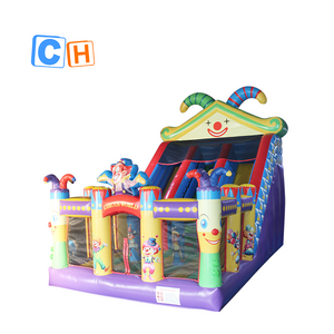 New design theme amusement park inflatable dry slide inflatable bouncer castle jumping trampoline with dry slide for outdoor