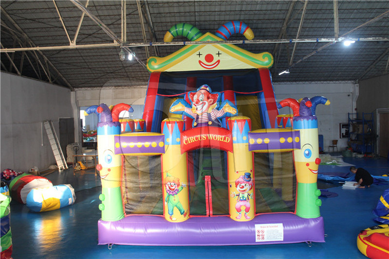 New design theme amusement park inflatable dry slide inflatable bouncer castle jumping trampoline with dry slide for outdoor