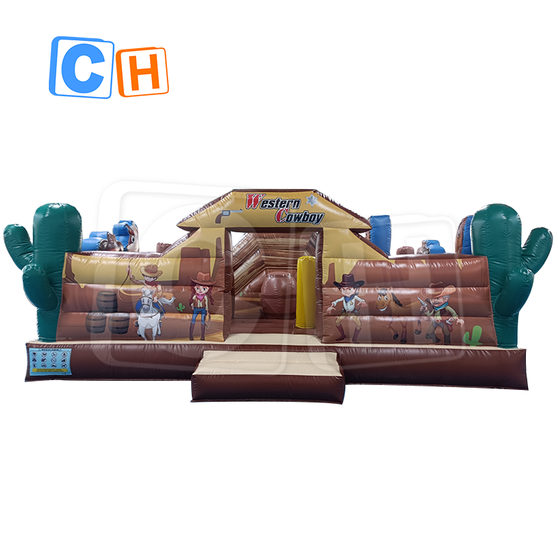 Newest design inflatable cowboy amusement slide for rental, inflatable cactus bouncer with slide for kids