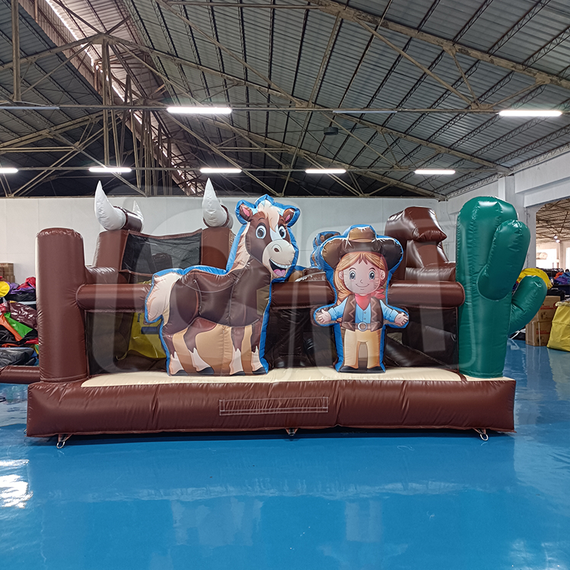 Newest design inflatable cowboy amusement slide for rental, inflatable cactus bouncer with slide for kids