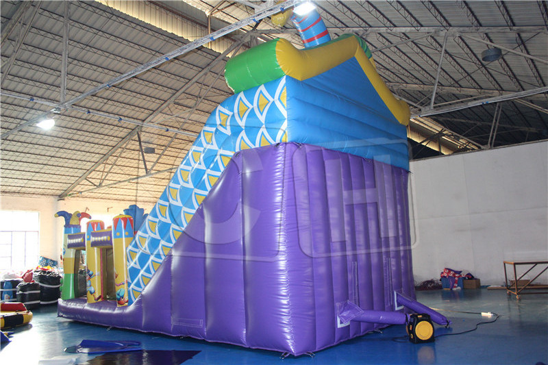 New design theme amusement park inflatable dry slide inflatable bouncer castle jumping trampoline with dry slide for outdoor