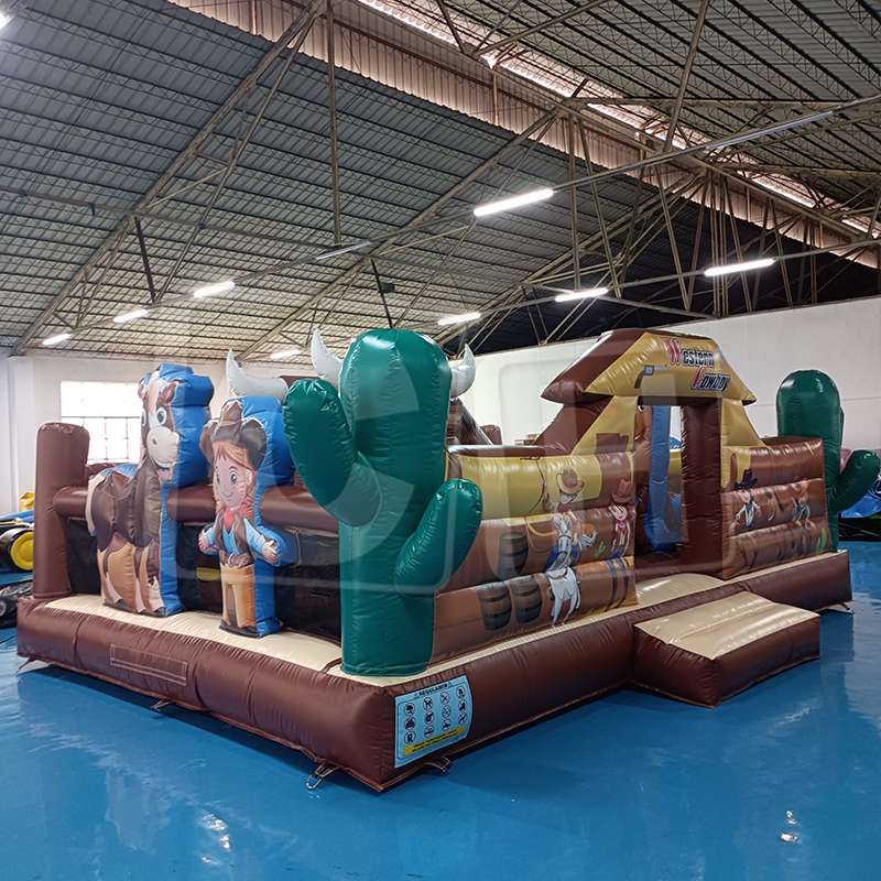 Newest design inflatable cowboy amusement slide for rental, inflatable cactus bouncer with slide for kids