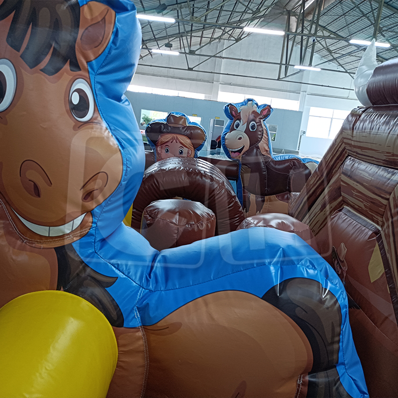 Newest design inflatable cowboy amusement slide for rental, inflatable cactus bouncer with slide for kids