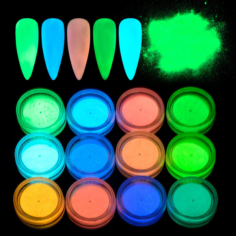 12pcs/set Christmas Halloween Glow In Dark Aurora Neon Nail Pigment Acrylic Powder