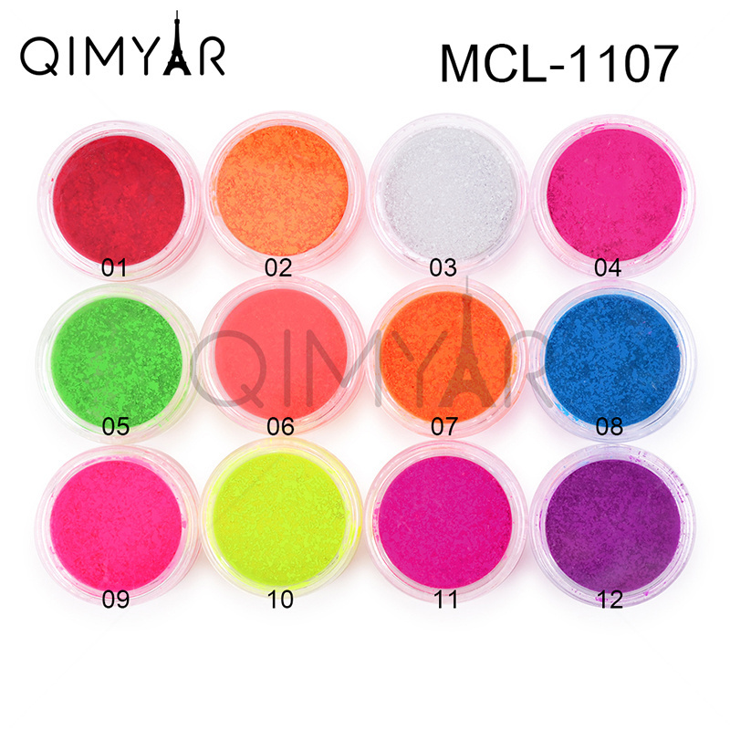 Newest arrival 12 colors  fluorescence glow in the dark acrylic nail powder