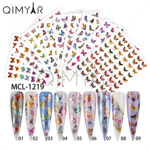 Newest 9  designs Laser Butterfly holographi adhesive butterfly 3D nail stickers