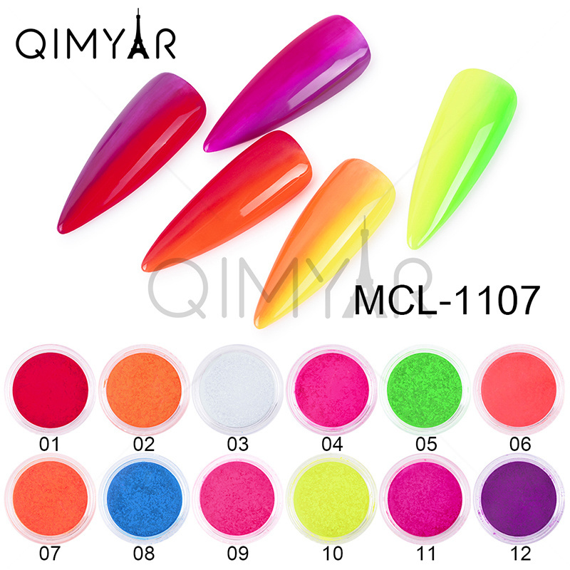 Newest arrival 12 colors  fluorescence glow in the dark acrylic nail powder