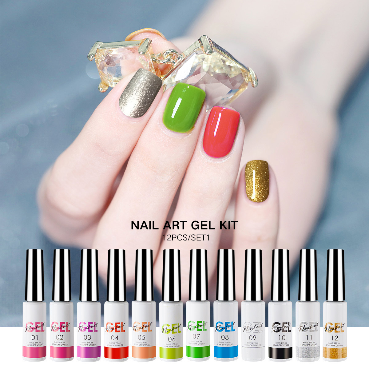 Wholesale price 12 Colors Painting Nails glue Set Gel Line Polish Kit 3d Drawing Nail Art Gel Set