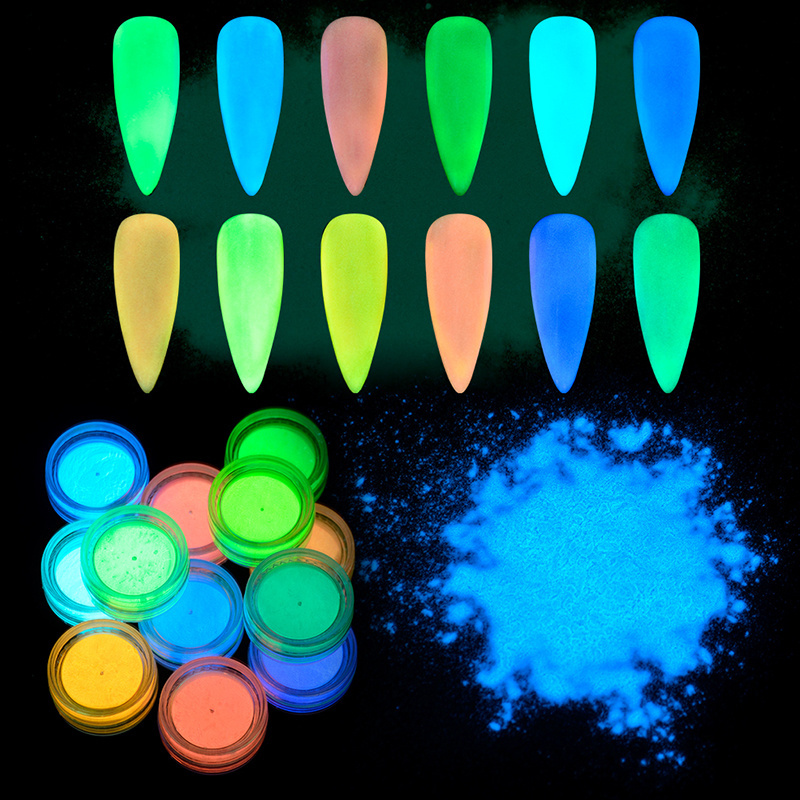 12pcs/set Christmas Halloween Glow In Dark Aurora Neon Nail Pigment Acrylic Powder