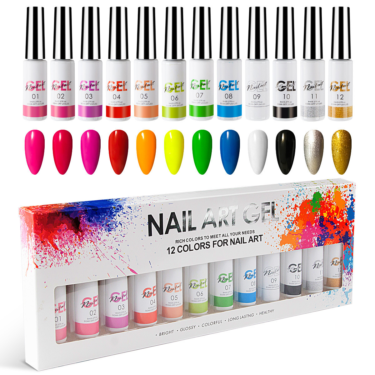 Wholesale price 12 Colors Painting Nails glue Set Gel Line Polish Kit 3d Drawing Nail Art Gel Set